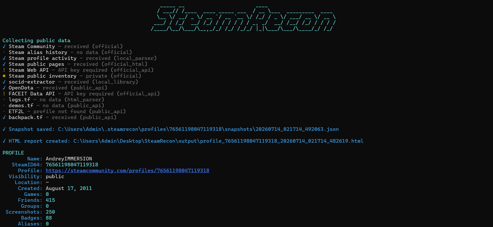 SteamRecon profile collection process