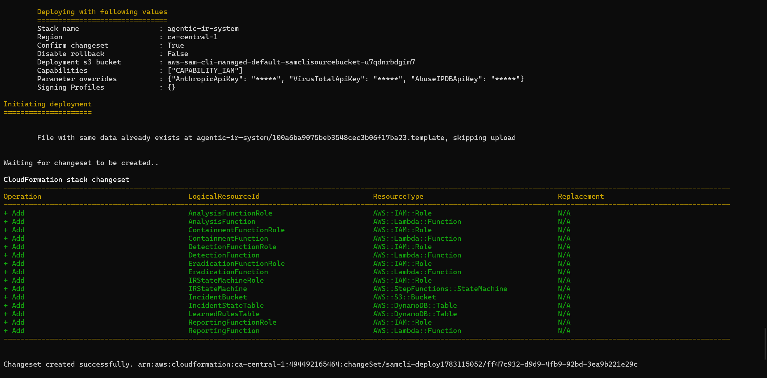sam deploy changeset