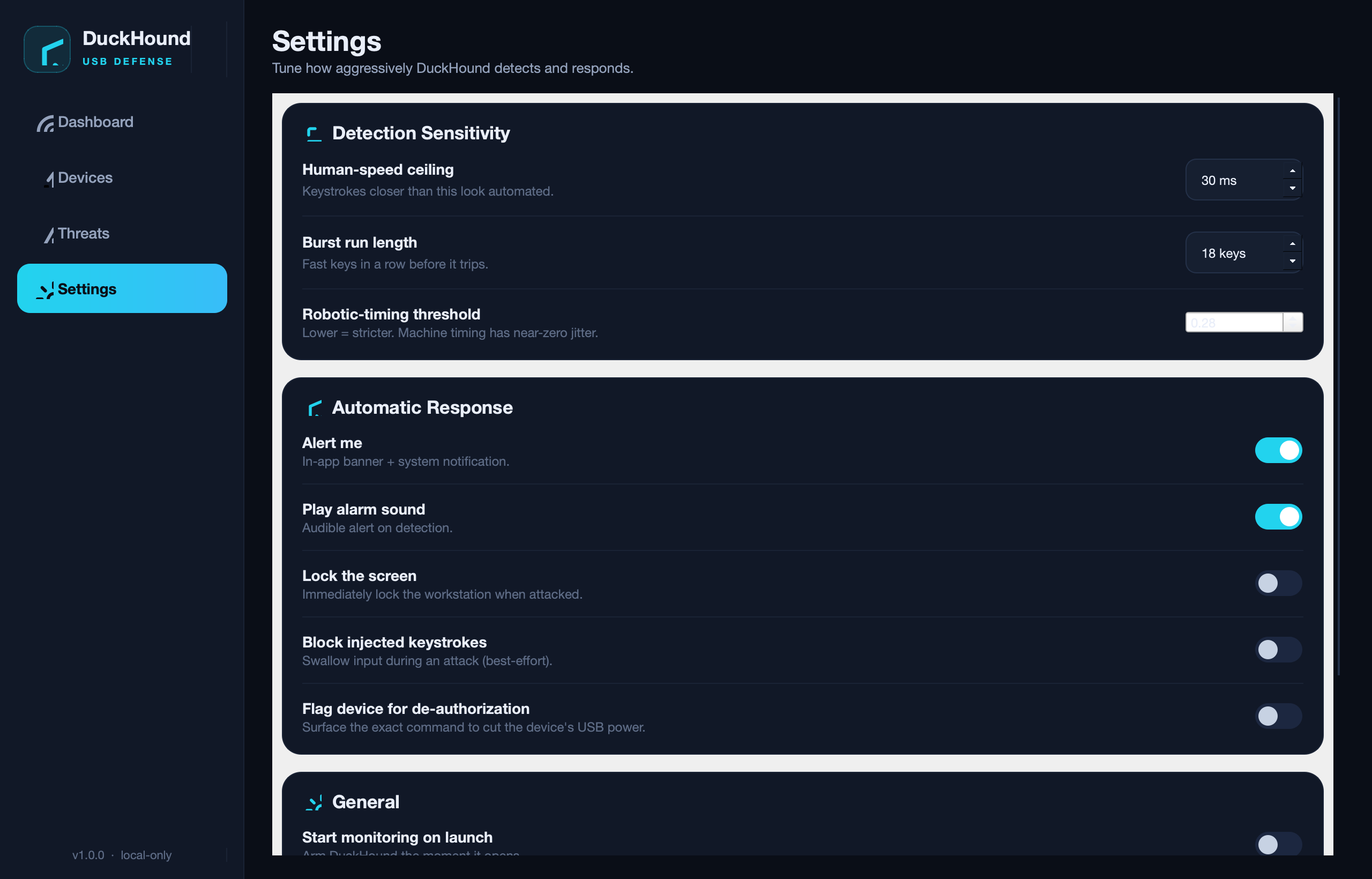 DuckHound settings