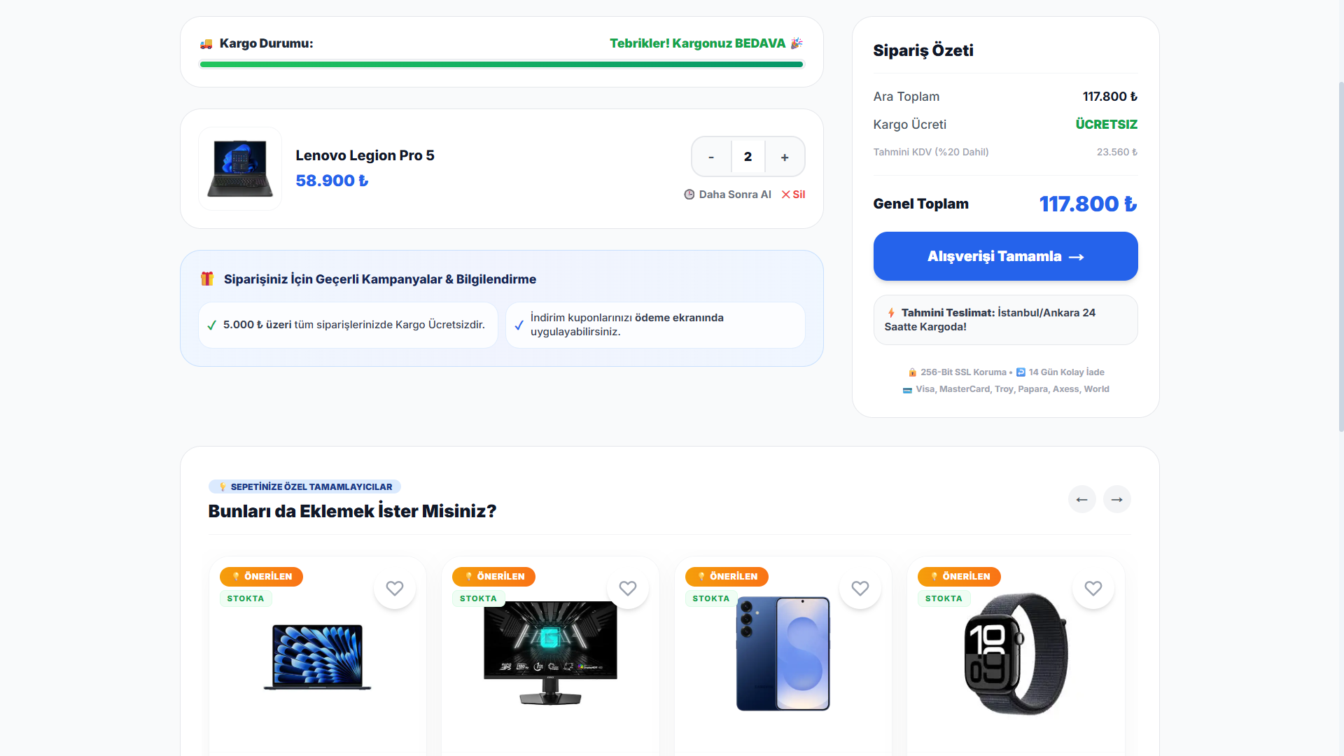 Teknoshop Sepet ve Checkout