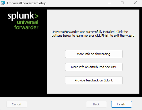 Splunk Forwarder Installation Completion