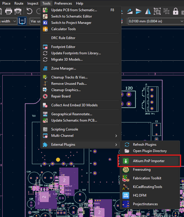 Tools > External Plugins 菜单中的插件入口
