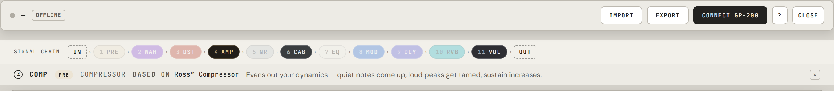Signal chain info bar