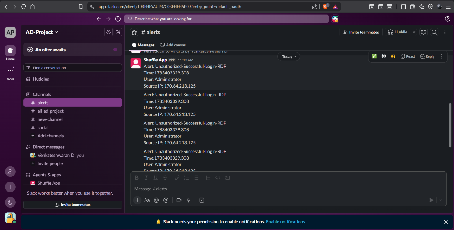 #alerts 频道中的 Slack 告警