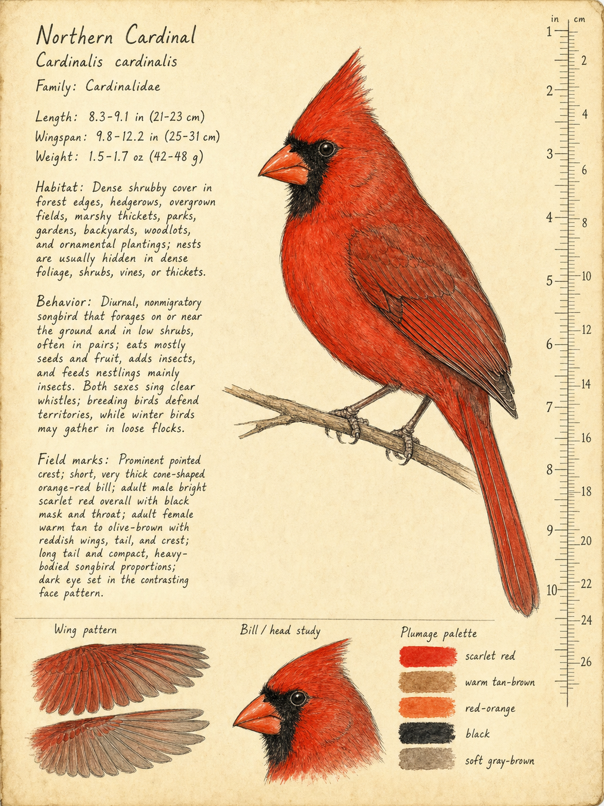 Northern Cardinal scientific field-journal plate
