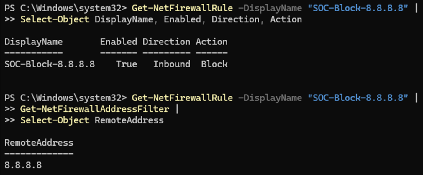 Windows Firewall IP block verification