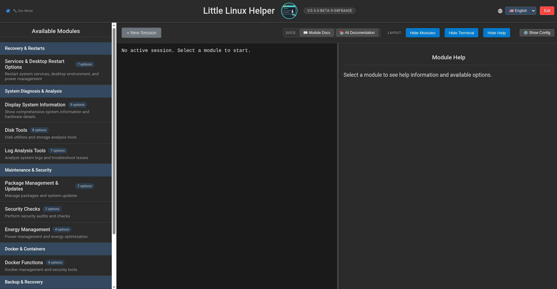 Start page with Dev Mode enabled