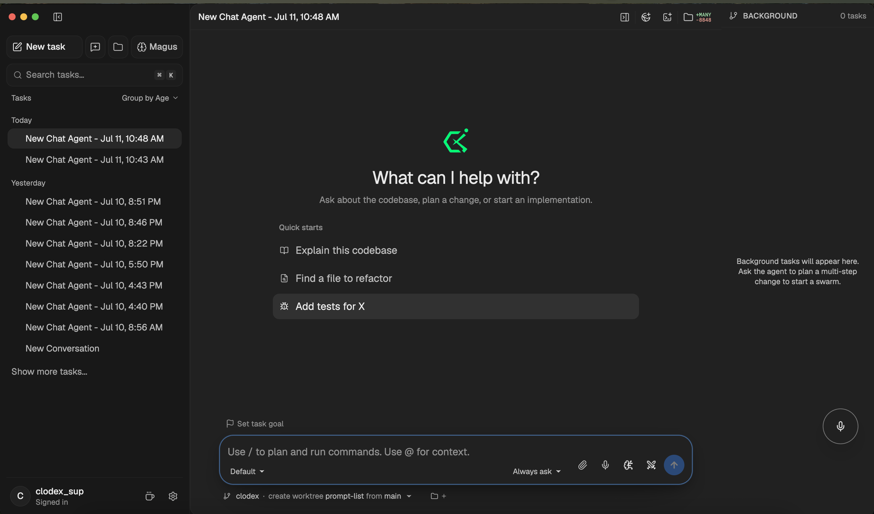 Clodex persistent task workspace