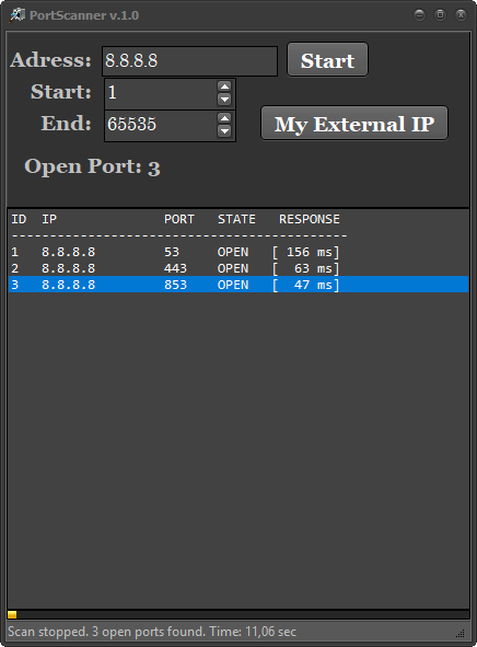 PortScanner 1.0 application window
