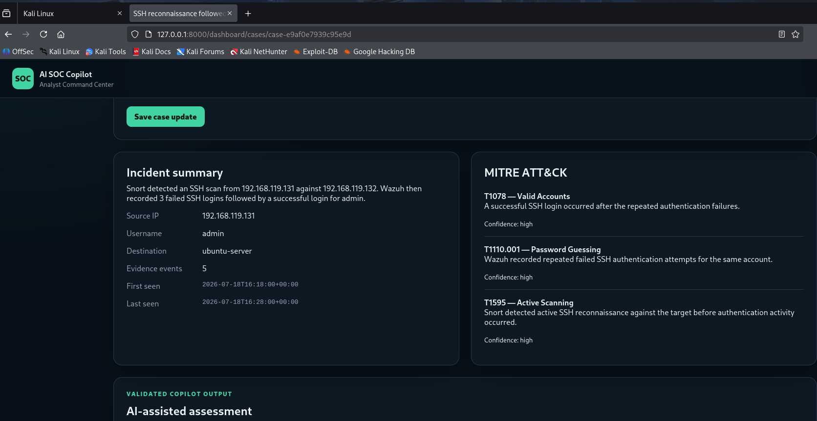 关联的 SSH 事件与 MITRE ATT&CK 映射