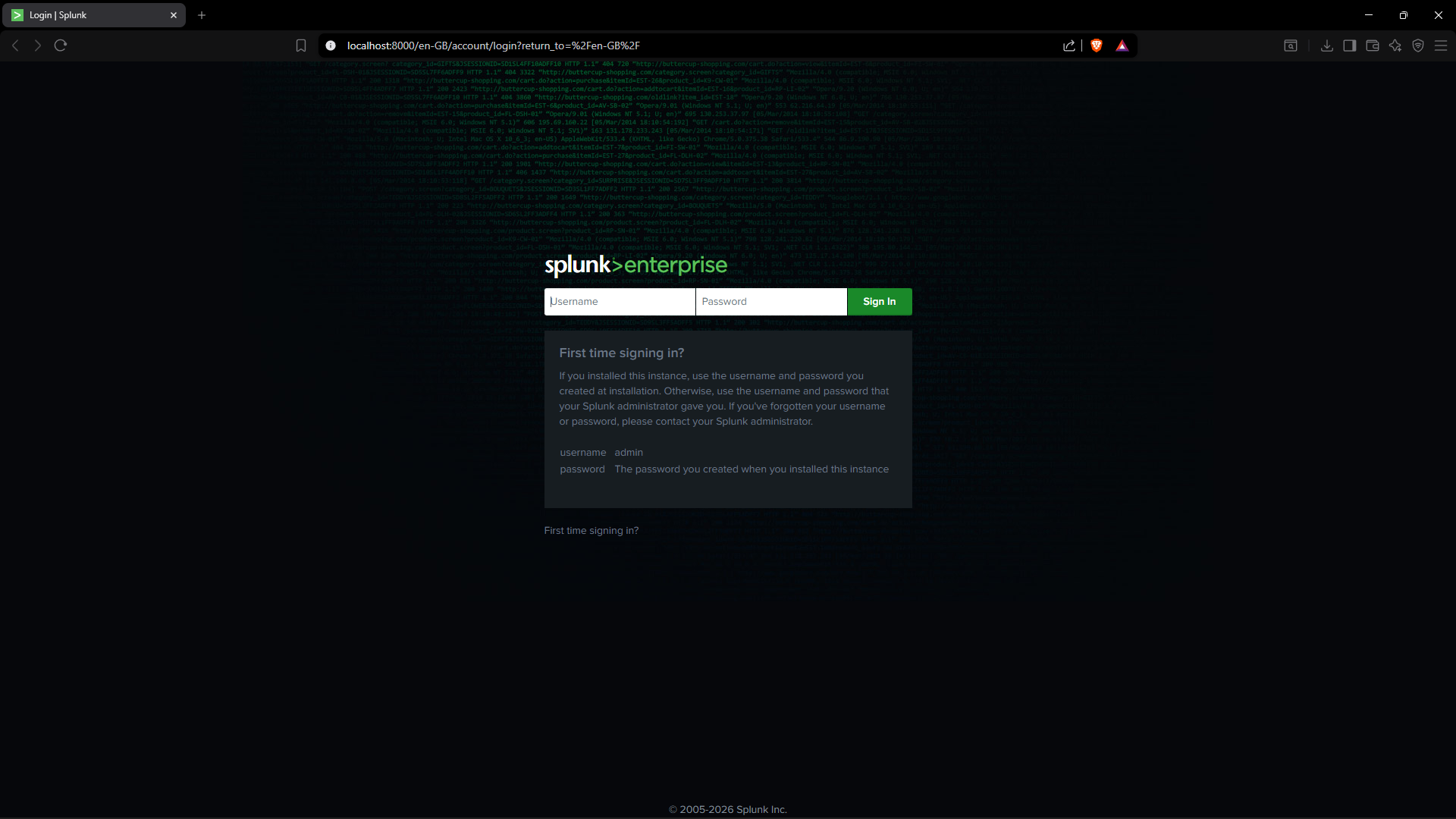 Splunk Enterprise Login Page