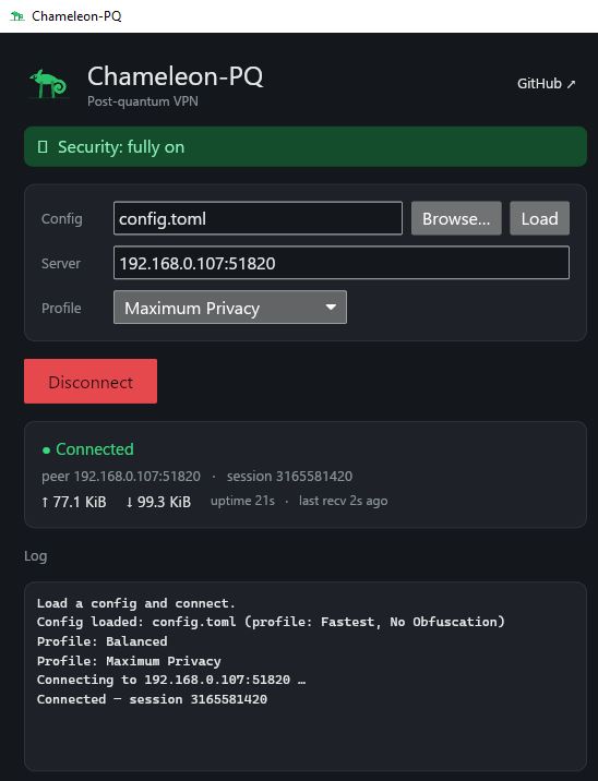 chameleon-gui — connected to a peer