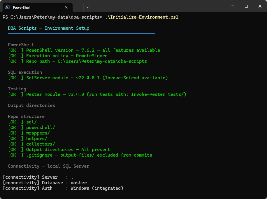 Initialize-Environment output