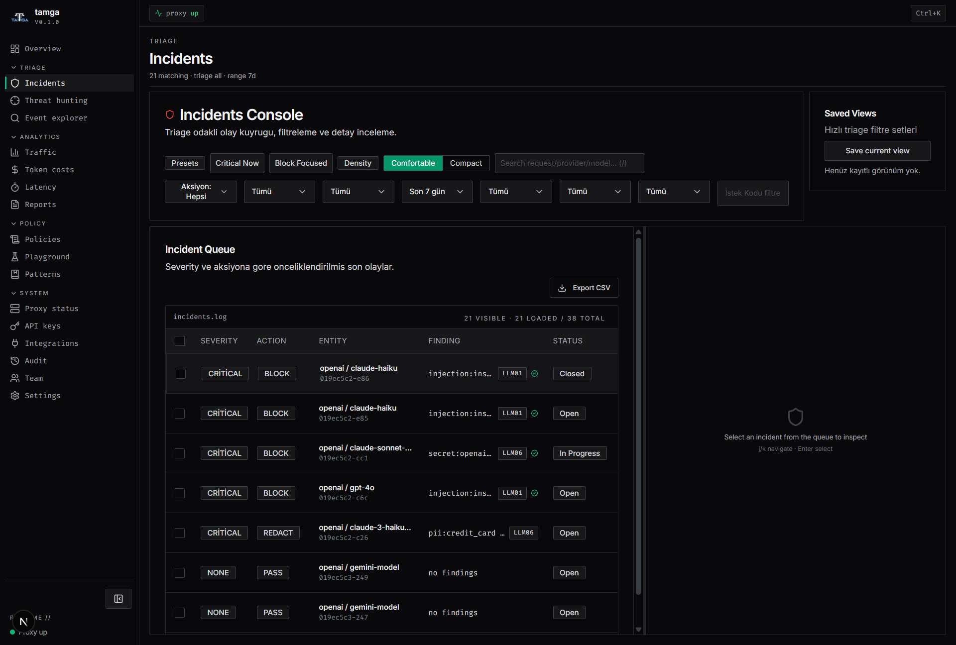 Tamga Incident Queue Dashboard
