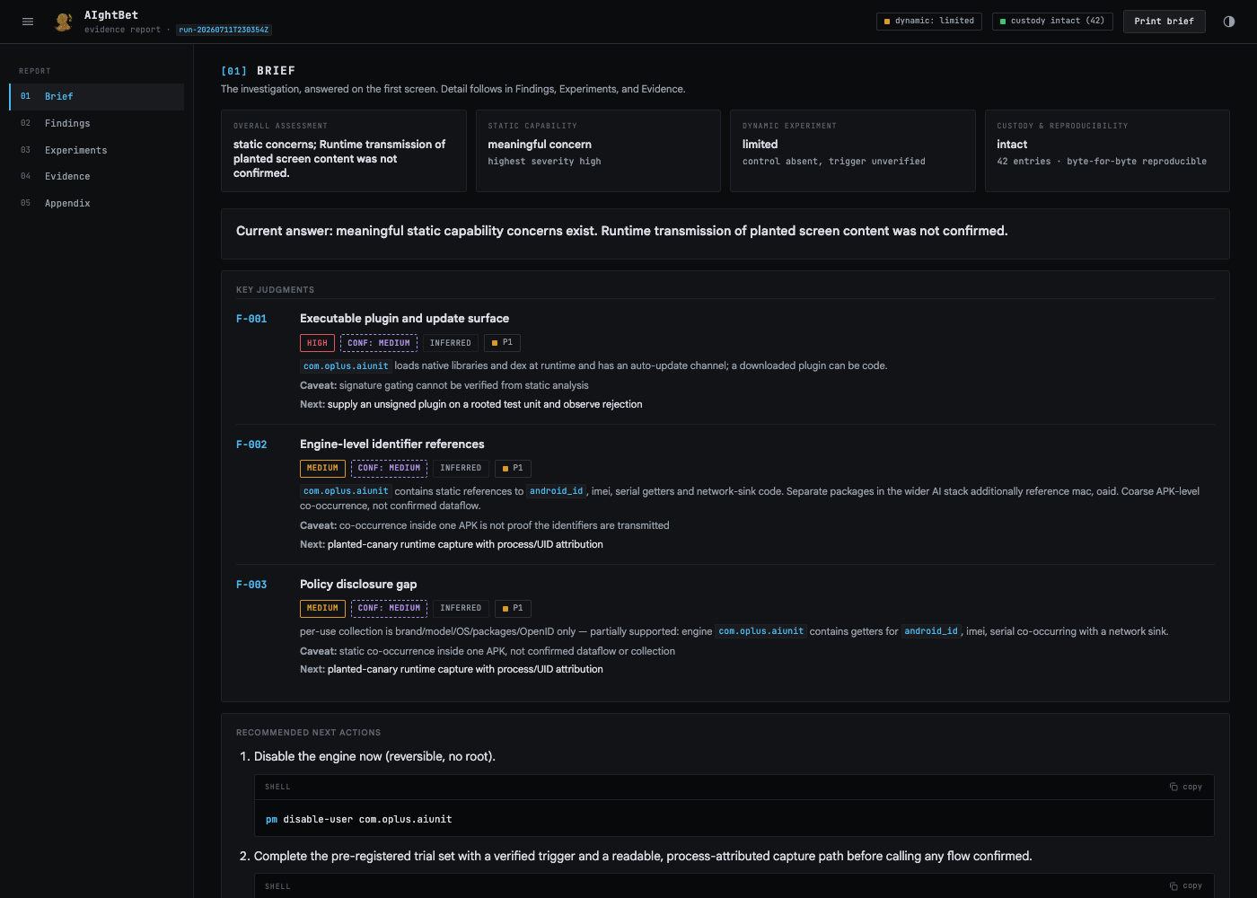 AIghtBet interactive HTML report, sample 1