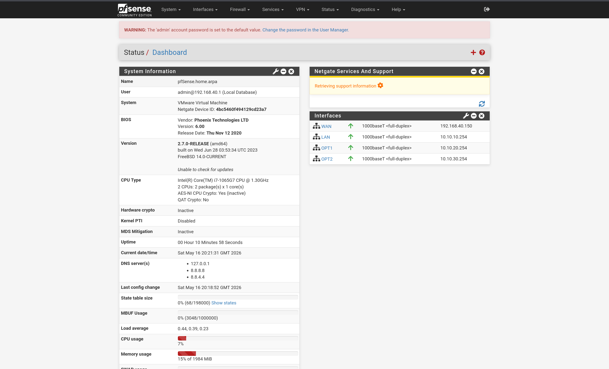 pfSense Dashboard
