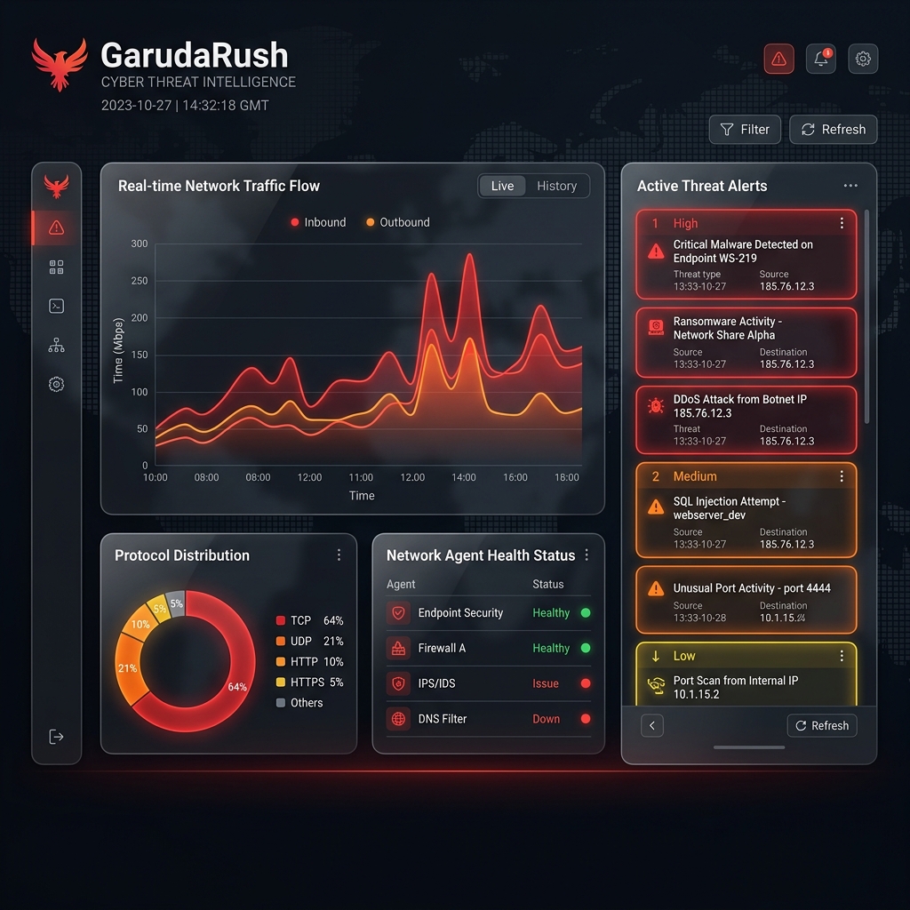 GarudaRush Security Dashboard Mockup