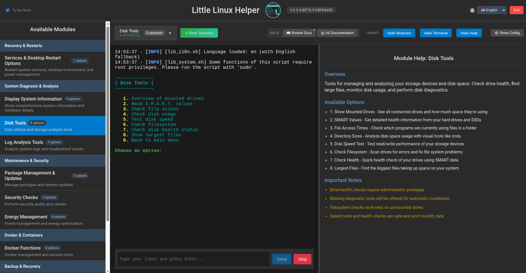 Disk tools module